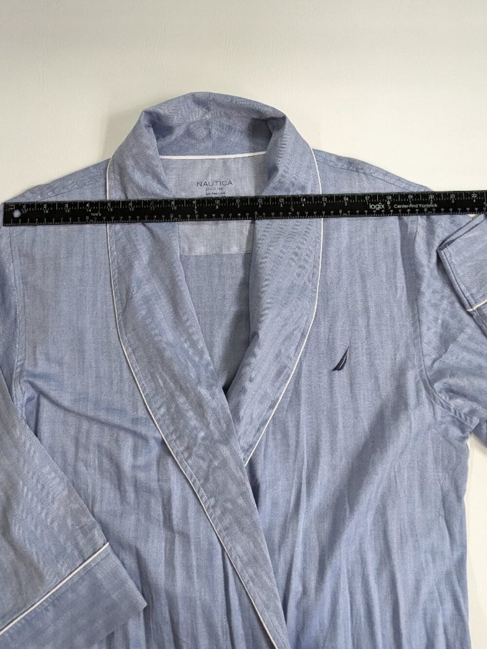 Nautica Men's Bath Robe 100% Cotton Blue Chambray Sz S/M - Picture 5 of 13